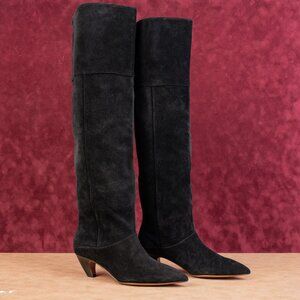 LABUCQ Women Black Suede Kitten OTK Pointy Toe Fashion Boots sz 5.5-6US EUR 36
